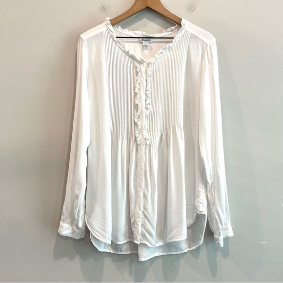 Sundance Long Sleeve 1/2 Button Pleated Ruffle Front Top - Picture 2 of 10